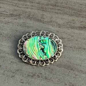 Vintage Mastercraft New Zealand Paua Abalone Shell & Sterling  filagree brooch